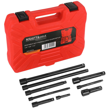 Scule profesionale reparații auto - Set extensii de impact 9 bucăți 1/4" 3/8" 1/2" KD12532