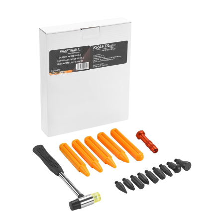 Ciocane și dălți - Set pentru reparare Lovituri PDR, Kraft&Dele, 15 Elemente, 5 Ciocanele Nylon, Ciocanel cu 9 Capete