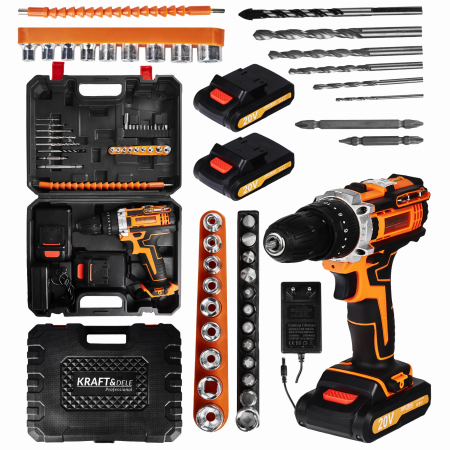 SCULE SI UNELTE DE MANA - Trusa bormasina cu acumulator, Kraft&dele, 2x baterii 20v, 30Nm, KD3086