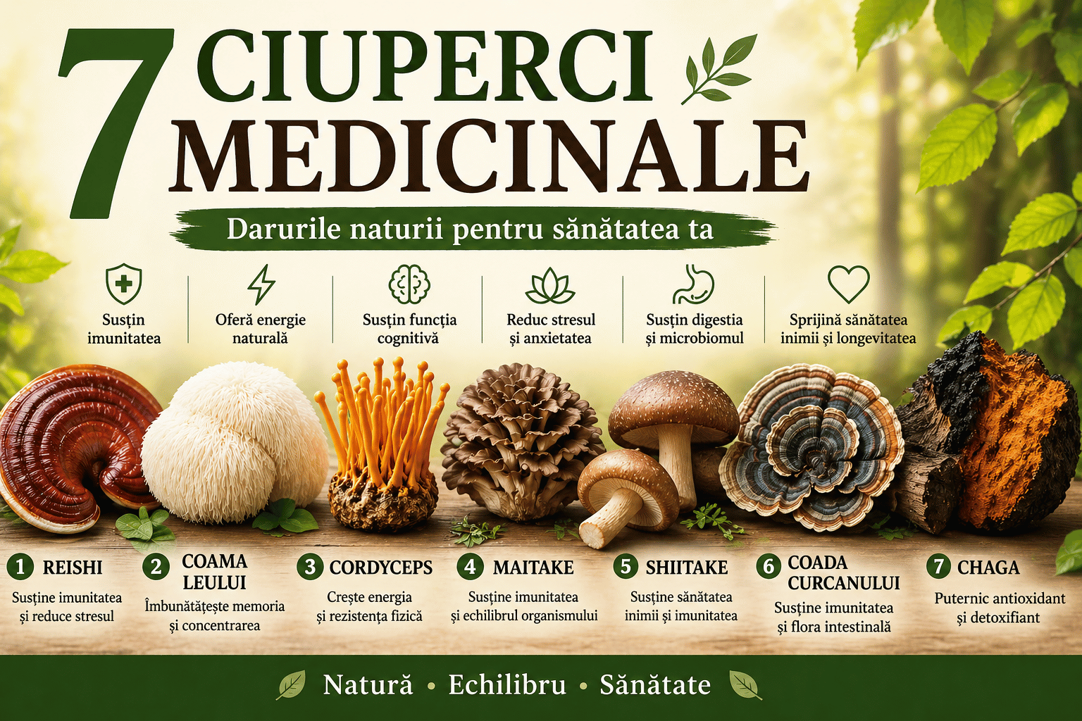 Ce sunt ciupercile medicinale? Ghid complet cu 7 specii studiate științific