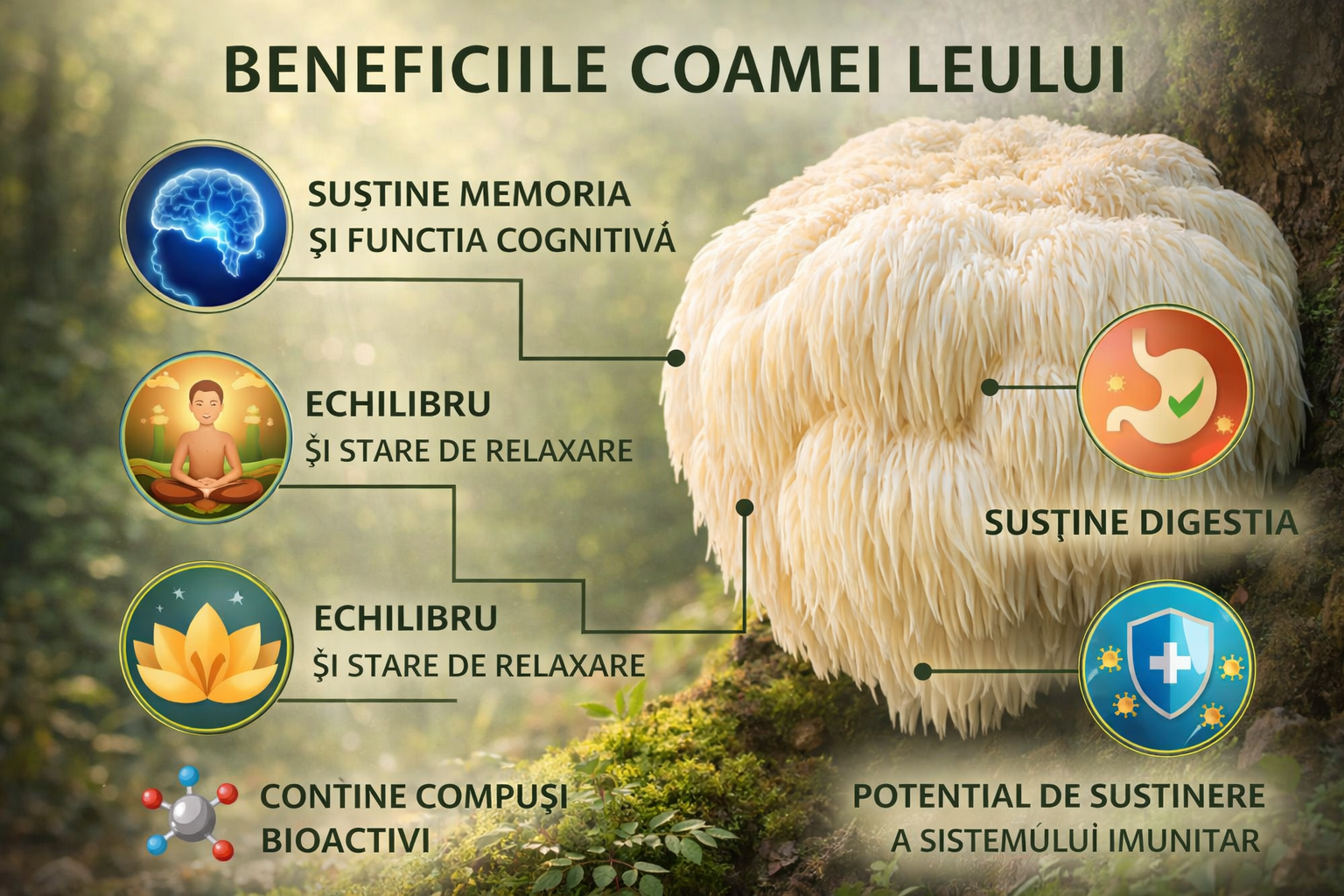 Beneficii remarcabile ale coamei leului: ce spune cercetarea despre această ciupercă