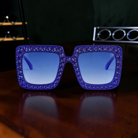 Ochelari de Soare Damă Oversized cu ștrasuri design diamond - Ramă BLUE [1]