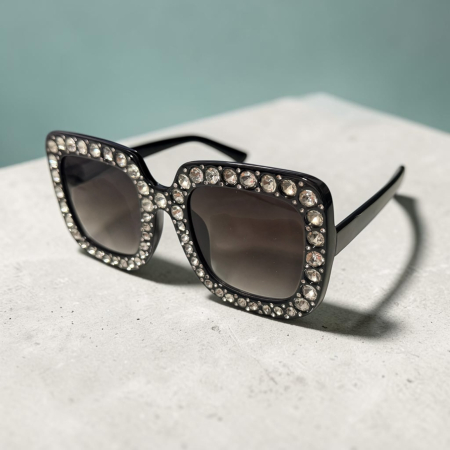 Ochelari de Soare Damă Oversized cu ștrasuri design diamond - Ramă Neagră [1]