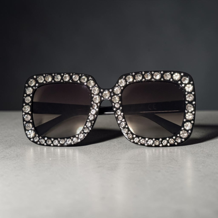 Ochelari de soare pentru Femei - Ochelari de Soare Damă Oversized cu ștrasuri design diamond - Ramă Neagră