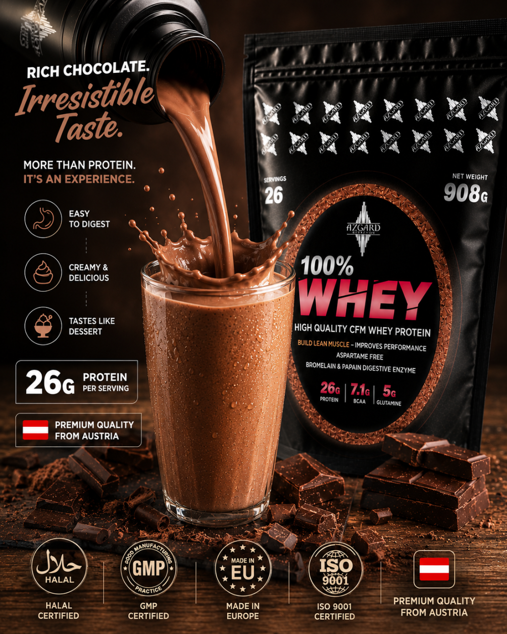 Azgard 100% WHEY - DOUBLE CHOCOLATE 908g [2]