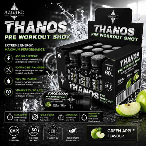 PRODUSE - THANOS PRE WORKOUT SHOT - 15*60ml GREEN APPLE