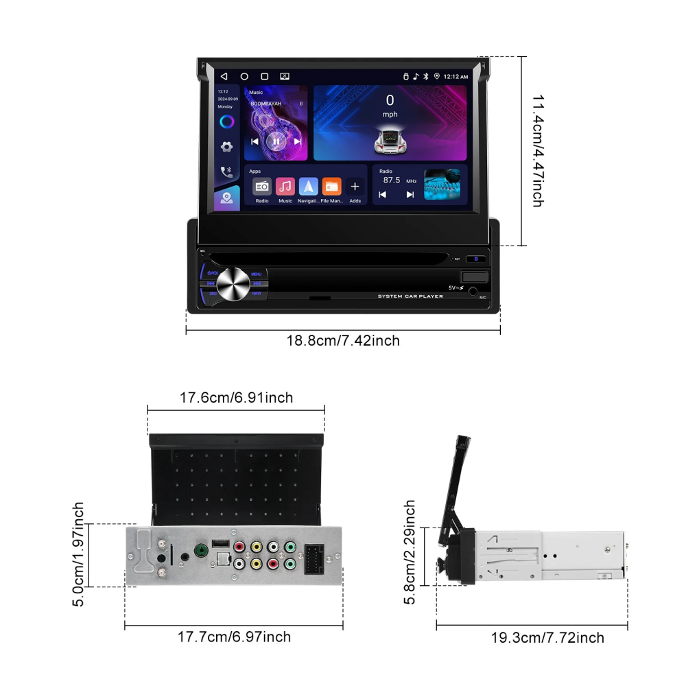 Navigatie 1DIN, Ecran retractabil, 4GB RAM 64GB, 4core carplay / android auto [5]