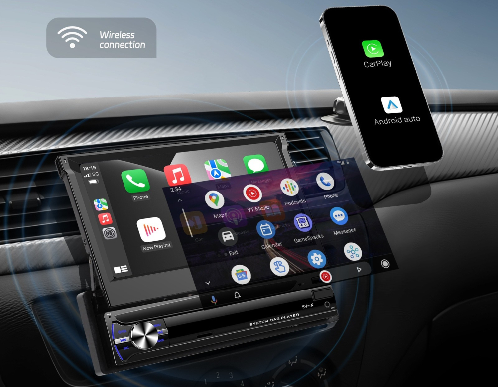 Navigatie 1DIN, Ecran retractabil, 4GB RAM 64GB, 4core carplay / android auto [3]