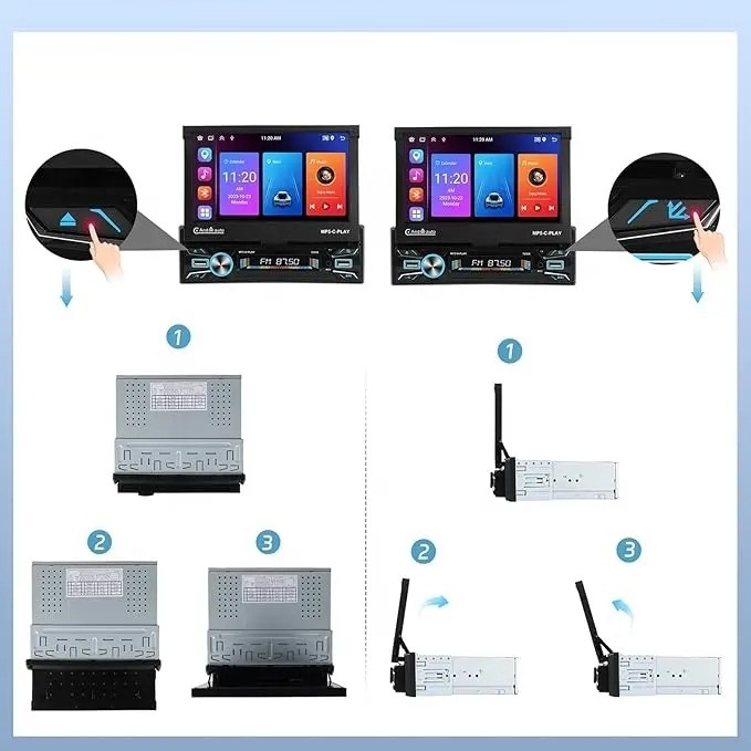 Navigatie 1DIN, Ecran retractabil automat de la buton, 2GB RAM 64GB, Android 12, Bluetooth, Wifi, Carplay / Android Auto [5]