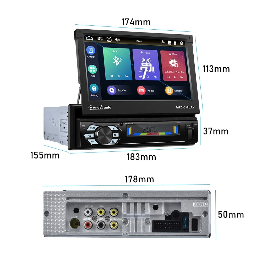 Navigatie MP5 player 1DIN, Ecran retractabil electric de la buton, Wince, Bluetooth, Usb, Mirrorlink [3]