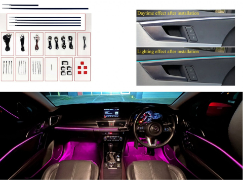 Accesorii interior - Kit lumini ambientale wireless cu LED, Acrilice 18 in 1 - Portiere, bord, manere, scaune