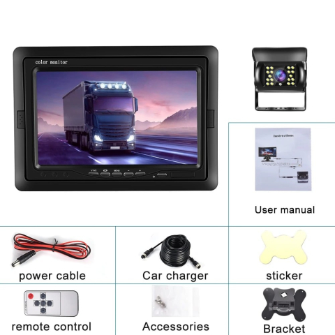 Kit marsarier camera si display de 7" 12V~24V, pentru Camioane, Autocare, Bus-uri, autoturisme [6]