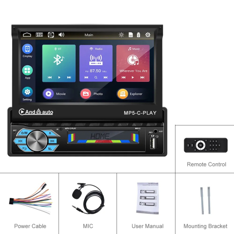 Navigatie MP5 player 1DIN, Ecran retractabil electric de la buton, Wince, Bluetooth, Usb, Mirrorlink [3]