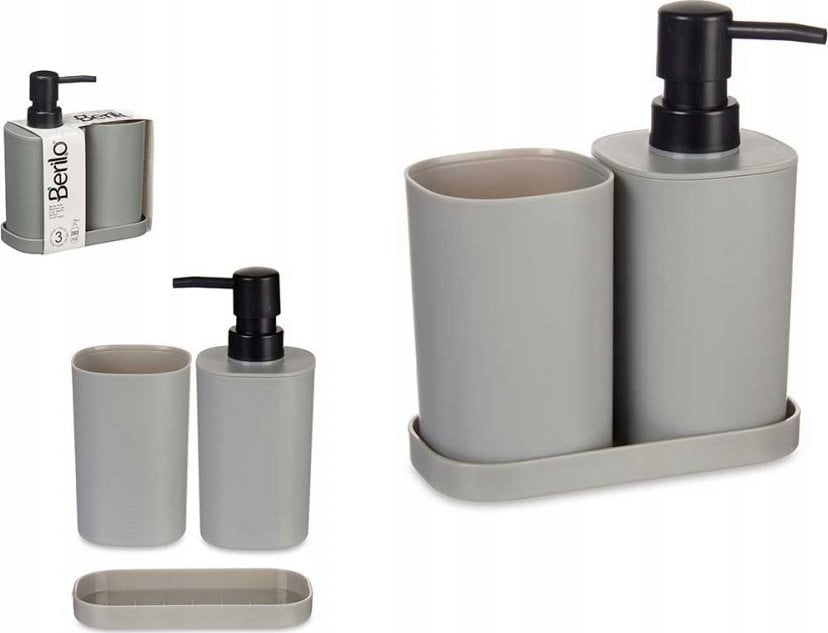Distribuitor dispenser de sapun lichid cu pahar pentru perie si suport, plastic, 3 elemente, gri [4]