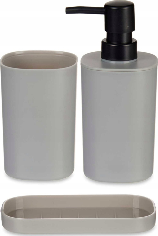 Distribuitor dispenser de sapun lichid cu pahar pentru perie si suport, plastic, 3 elemente, gri [1]