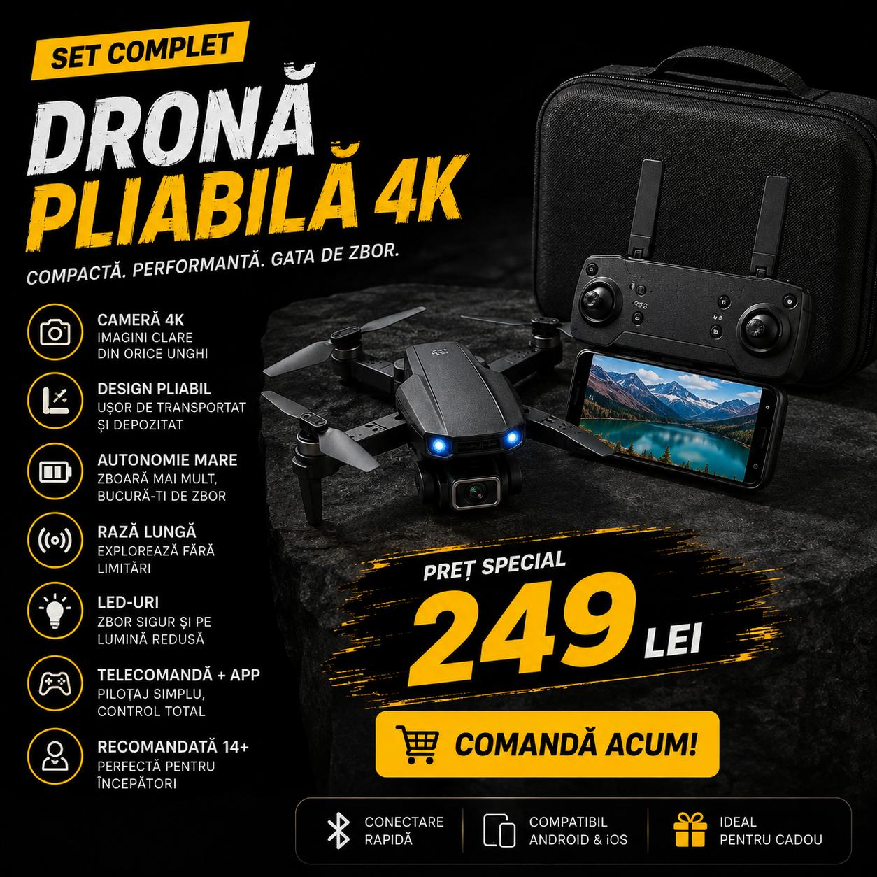 Drona pliabila cu camera 4K - 249 Lei