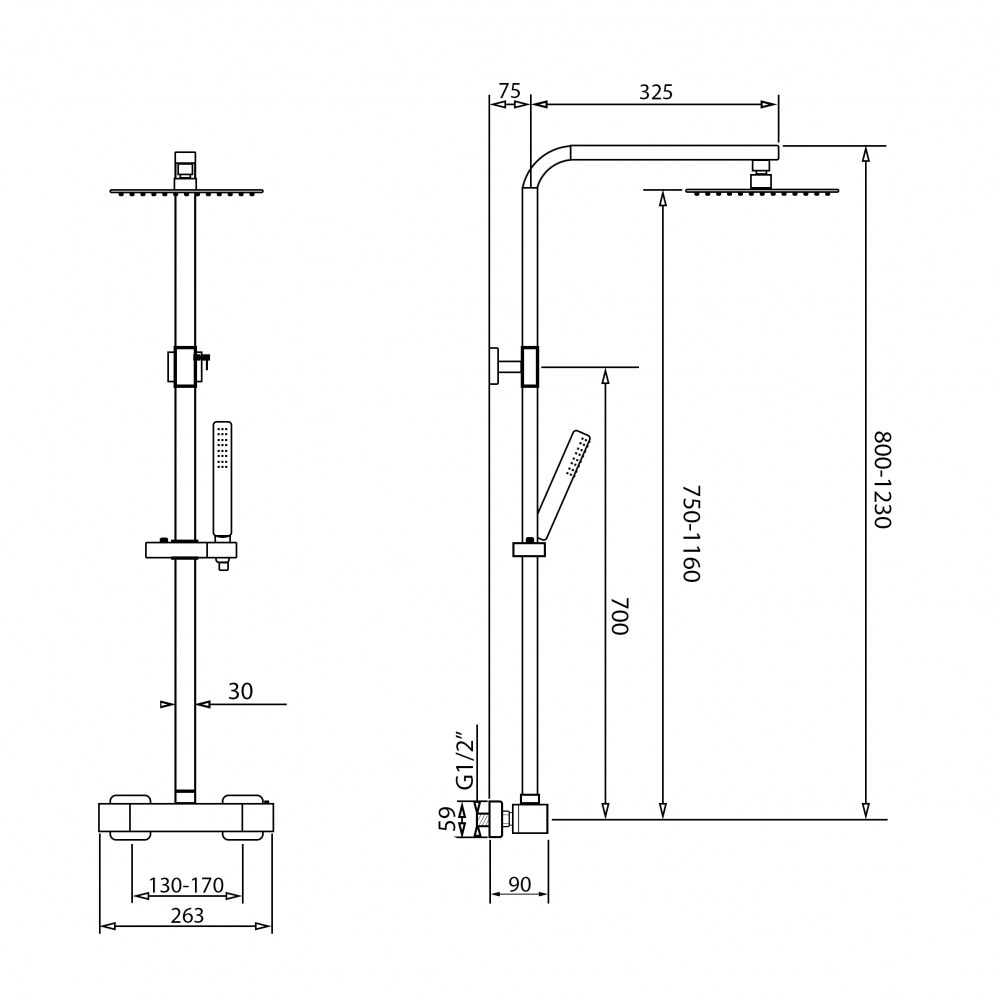 Baterie de duș neagră cu termostat și efect de ploaie - diferite dimensiuni [4]