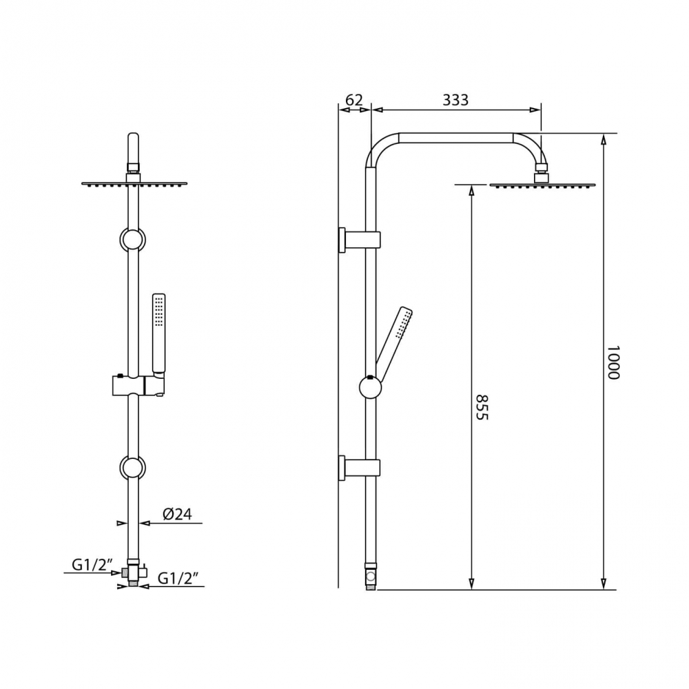 Coloană de duș aparentă cu efect de ploaie de 20cm, fără baterie [2]