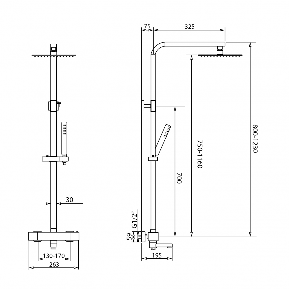 Coloană de duș aparentă cu termostat și cu baterie de cadă - diferite dimensiuni [4]