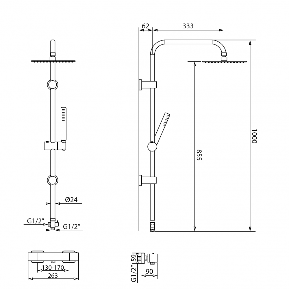 Set coloană de duș cu baterie termostatică, efect ploaie - diferite dimensiuni [4]