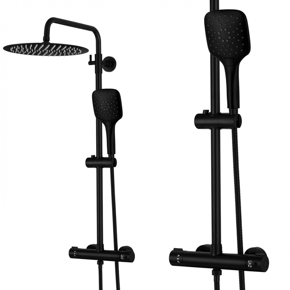 Set coloană de duș neagră cu termostat și efect de ploaie - diferite dimensiuni [3]