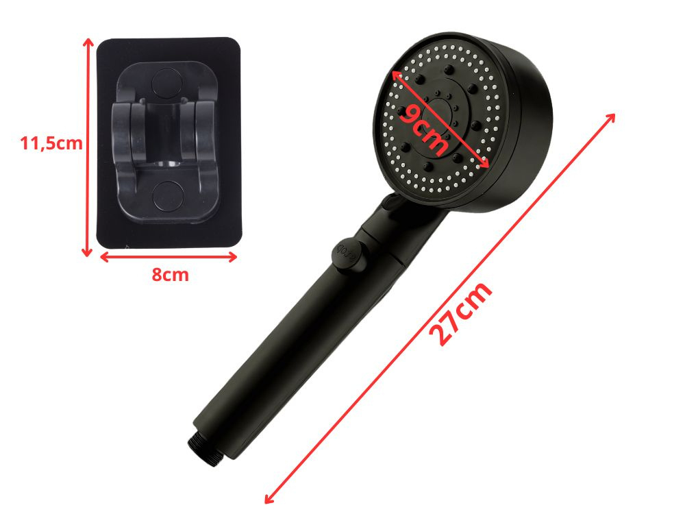 Set de duș cu mâner, de înaltă presiune, furtun 150 cm, 5 funcții, negru mat [9]