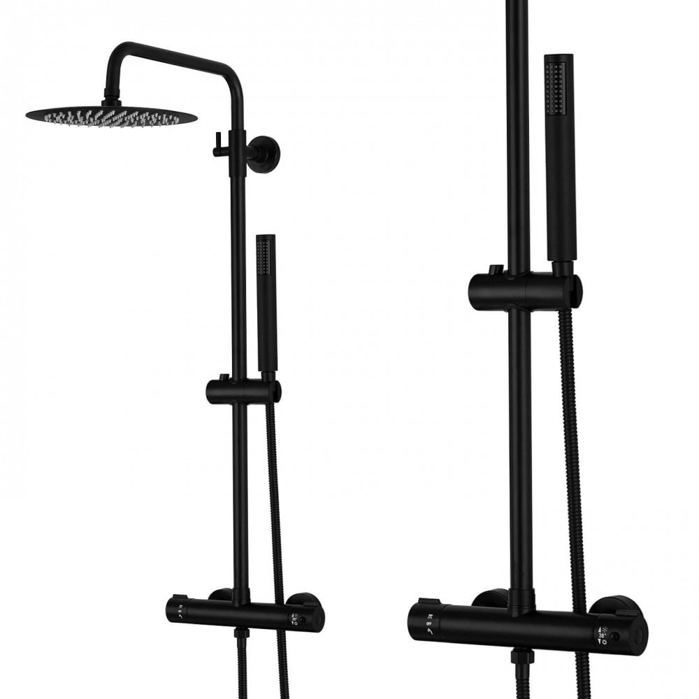 Set de duș negru cu termostat și duș cu efect de ploaie - diferite dimensiuni [2]