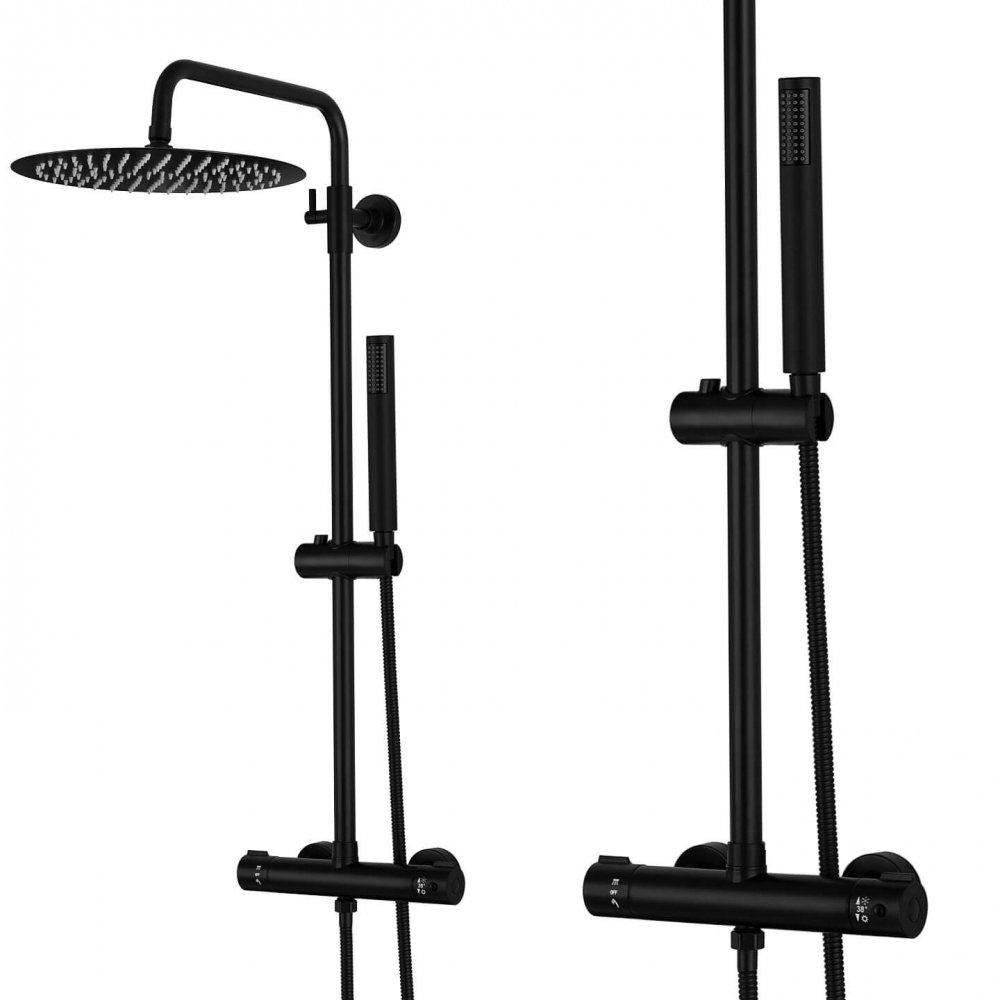 Set de duș negru cu termostat și duș cu efect de ploaie - diferite dimensiuni [3]