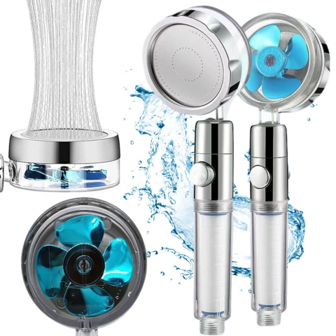 Para de dus turbo, ABS, Buton on/off, 360 de grade rotative cu elice diferite culori [1]