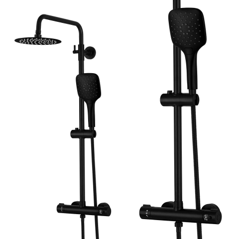 Set coloană de duș neagră cu termostat și efect de ploaie - diferite dimensiuni Coloane de dus si seturi de dus - Set coloană de duș neagră cu termostat și efect de ploaie - diferite dimensiuni