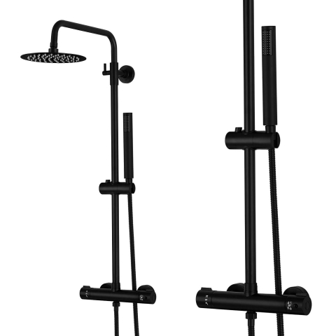 Set de duș negru cu termostat și duș cu efect de ploaie - diferite dimensiuni Coloane de dus si seturi de dus - Set de duș negru cu termostat și duș cu efect de ploaie - diferite dimensiuni