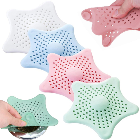 Accesorii si piese masini spalat rufe si uscatoare - Sita de scurgere de suprafață din silicon, 4 buc. model stea, chiuveta, lavoar, dus
