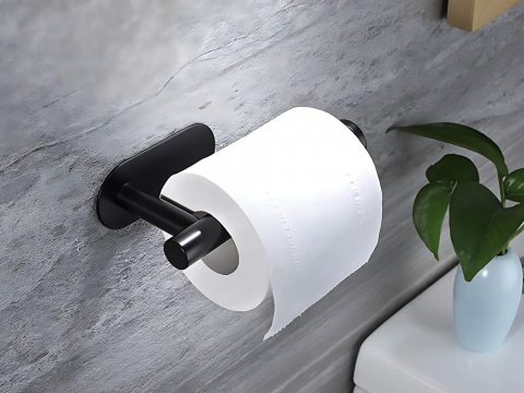 Suport hârtie igienică autoadeziv fără găurire, negru, metalic, tip loft [7]