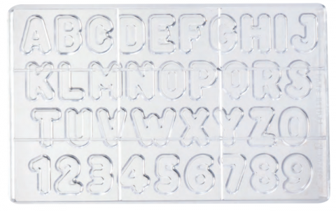 Forme & Tăvi - Forma-matrice policarbonat, pt décor ciocolata, CIFRE LITERE, 275x175xH30 mm