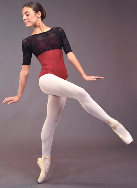 Body balet „Akilah” – B403, microfibră bordeaux și dantelă flock neagră [1]