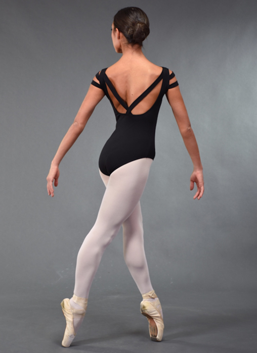 Body balet damă elegant Moira – microfibră neagră cu benzi decorative duble [2]