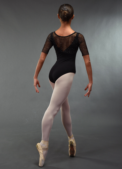 Body balet „Manila” – B399, microfibră neagră cu plasă strălucitoar [2]