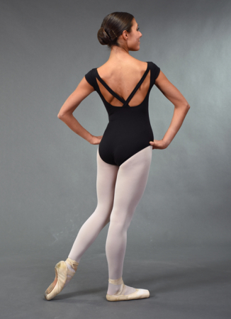 Body balet „Rita” – B396, bumbac negru cu benzi încrucișat [2]