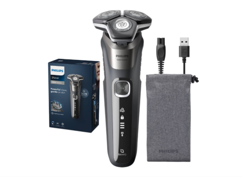 Aparate de ras electrice - Aparat de barbierit PHILIPS Shaver Seria 5000 S5887/10, barbierit umed/uscat, tehnologie SkinIQ, fara fir, capete flexibile 360°, display LED, senzor Power Adapt, lame auto-ascutire, lama de tuns inte