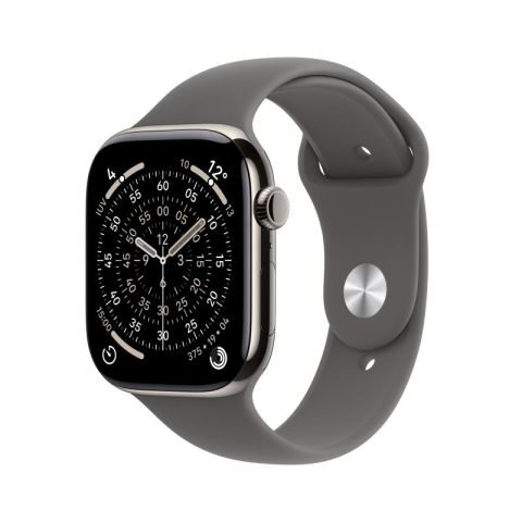 SmartWatch-uri - Apple Watch Series 11 GPS + Cellular 42mm Natural Titanium Case with Stone Grey Sport Band - M/L