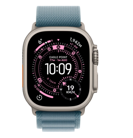 SmartWatch-uri - Apple Watch Ultra 3 GPS + Cellular 49mm Natural Titanium Case with Light Blue Alpine Loop - Small