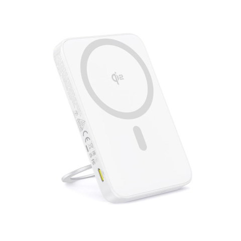 Baterii portabile - Baterie externa Baseus PicoGo Qi2 Magnetic, 5000mAh, PD 20W, 1 x USB Type-C, incarcare wireless Qi2 15W, prindere magnetica Iphone, include cablu USB Type-C la USB Type-c 30cm, alb