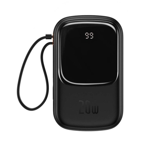 Baterii portabile - Baterie externa Baseus Qpow Pro Digital Display, 20000mAh, 20W, 1 x cablu integrat Iphone Lightning output, 1 x USB, 1 x USB Type-C, negru,