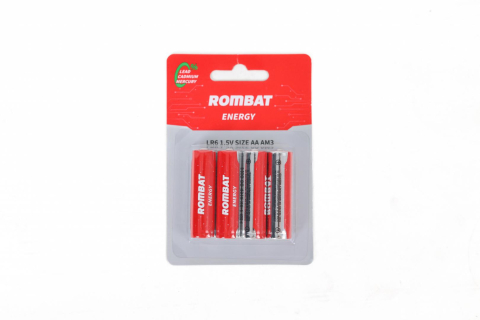 Accesorii - Bateriile alcaline Rombat se comercializează la cutie colectiva de 12 blistere a câte 4 bucăți. ➢ Tensiune nominală: 1,5V ➢ Temperatură de operare: -30~50ºC ➢ Capacitate nominală: 2220 mAh (43Ω 4h/zi 