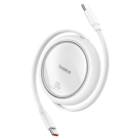 Cabluri periferice - Cablu alimentare si date Baseus Free2Draw Mini, Fast Charging Data Cablept. smartphone, retractabil, USB Type-C la USB Type-C 100W, 1m, alb