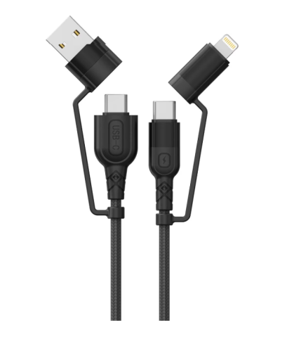 Cabluri periferice - Cablu Audio Lemontti USB A&C-USB-C, material: Aliaj aluminiu, Nailon impletit, lungime 1,2m, - iesire USB-A la USB-C: 5V/2A Max 10W,  iesire USB-A la Lightning: 5V/2.4A, iesire USB-C la Lightning: 5V/