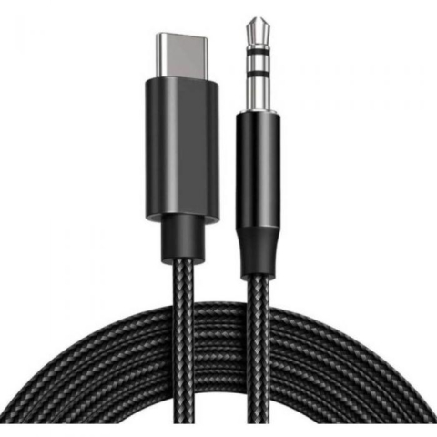 Cabluri periferice - Cablu Audio Lemontti USB-C-Jack 3.5mm, carcasa de metal, cablu din impletitura textila si Nylon, lungime 1m, negru