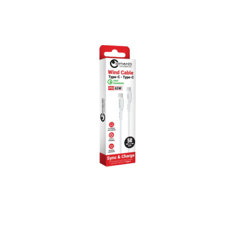 Cabluri periferice - Cablu Lemontti Wind Fast Charge Type-C la Type-C, PD 65W, lungime 0.5m, Alb