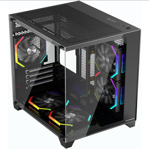 Carcase - Carcasa 1stPLAYER® Gaming BV5-bk, 5 ventilatoare aRGB plus PWM, Micro-ATX, telecomanda, negru