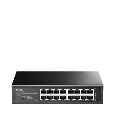 Switch-uri - CUDY 16-Port 10/100 Mbps Switch, 16 10/100 Mbps RJ45 Ports, Switch/VLAN/Extend working mode DIP switch, Rack-mountable Steel Case, Power Saving, Plug & Play, Rack-Mount kits included